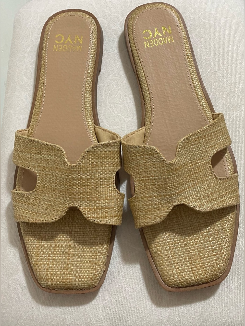 Madewell Natural Raffia Slide Sandals - Women's Tan